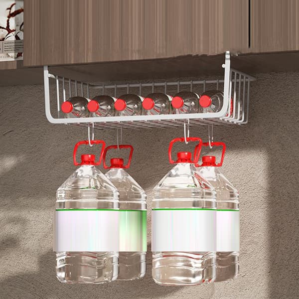 Under Shelf Storage Basket, Multifunctional Metal Wire Basket for Kitchen, Office, Pantry, Desk, Bookshelf, L White