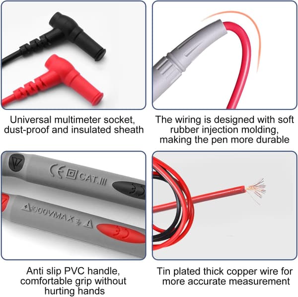 1000V 20A Multimeter, Testprobset, Silikonmultimeterkablar, 1m, Dubbelisolerade