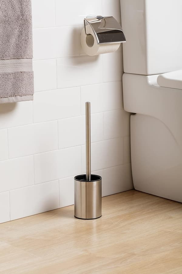 Toiletbørste i satin – rustfrit stål, blød, rustfri – til badeværelse – 9 x 37 cm, 37 cm
