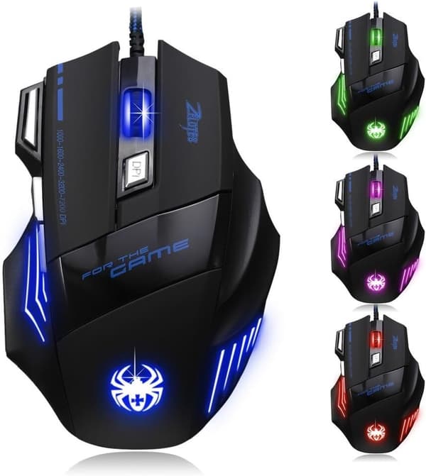 Gamingmus Kablet, 2400 DPI, 7 Knapper Ergonomisk Mus, Optisk USB-Mus, Computermus, Kablet Mus til PC, Laptop, Sort