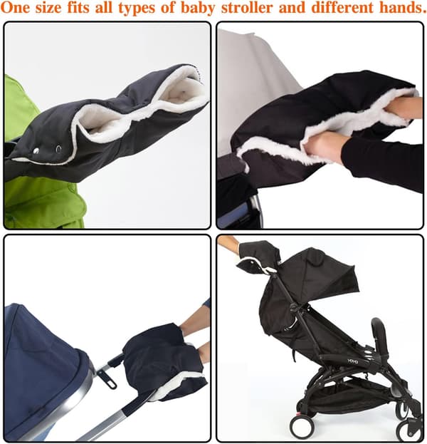 Fleece Stroller Mittens - Hand Muff/Hand Warmer Waterproof Windproof Antifreeze Extra Thick Stroller Accessory, Black
