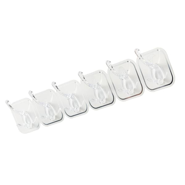 6 Pcs Acrylic Adhesive Hooks Wall Mounted Traceless Drill-Free Strong Bearing Capacity for Kitchen Bathroom White