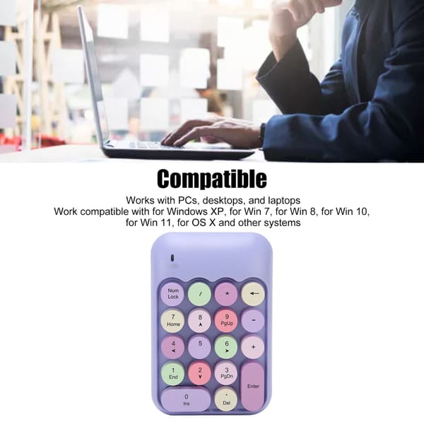 Trådløst Retro Numerisk Tastatur Mini 18 Taster til Bærbar Computer Lilla