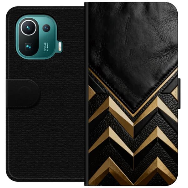 Kompatibelt Pungcover til Xiaomi Mi 11 Pro Sort læder med guldfelt