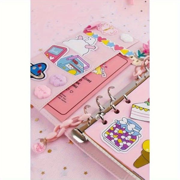 Creative Hand-Drawn Diary Set, DIY Notebook with Pocket Planner, Cute Stationery for Creative Writing and Drawing, Office S [DB] Pink