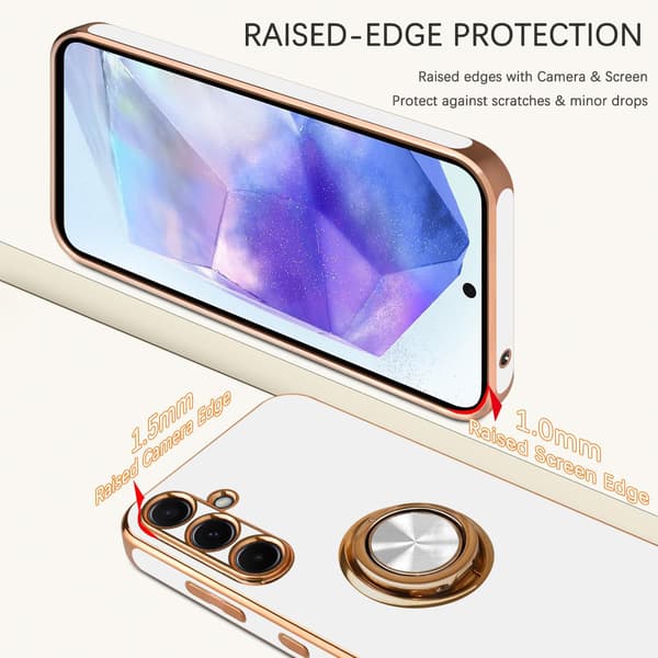 Deksler til Samsung Galaxy S24 med 360° roterende ringstativ - hvit