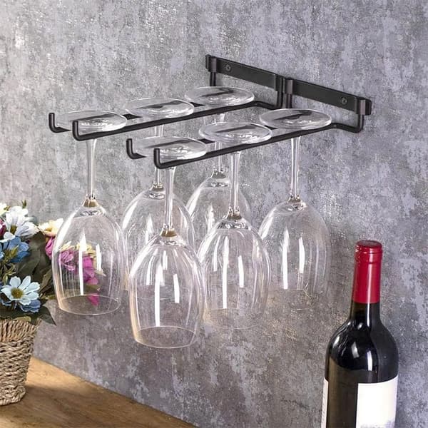 Hanging Storage Under Cabinet, Space-Saving Easy Installation Wine Glass Holder Elegant Design Iron Stemware Rack for Kitchen Bar Area (2 PCS)
