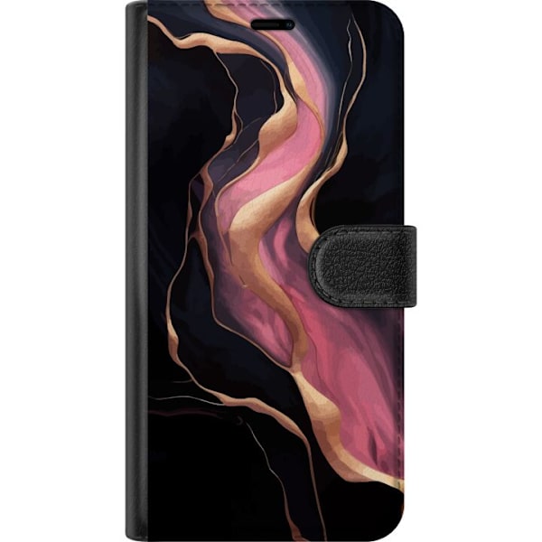 Compatible Wallet Case for Apple iPhone XR Black Marble Waves