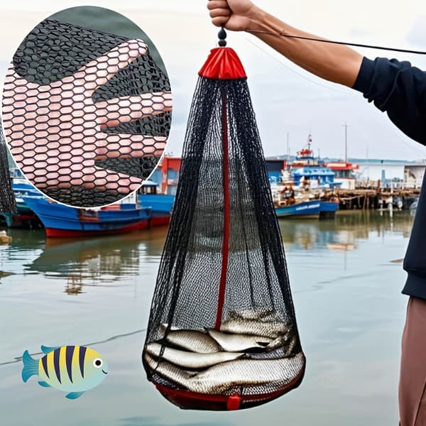 40x80cm Large Foldable Fishing Net with Long Handle & Quick-Drying Mesh - Heavy Duty Nylon Foldable Fish Basket with Sto [DB] 40*80cm
