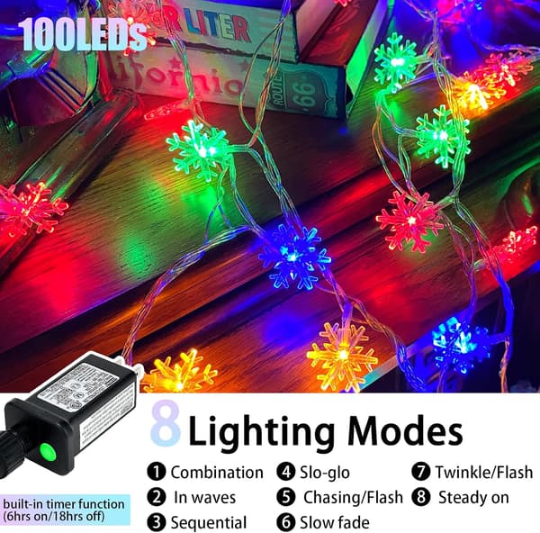 80 LED Christmas Snowflakes, 9.75m Snowflake String Lights Indoor, 8 Modes Plug-in Christmas
