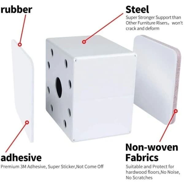 4 pcs white furniture risers self-adhesive bed legs rectangle height 5 cm
