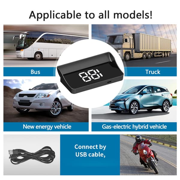 Heads-Up Display GPS Speedometer, Windshield Projector with Automatic Brightness, Plug and Play USB, Clear Large Font, for Vehicles and D White