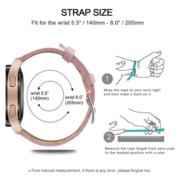 Compatible with Samsung Galaxy Watch 5/5 Pro/4/4 Classic/3 41mm /42mm/Active 2, 20mm Soft Leather Replacement Strap for Huawei GT2 / GT3 42mm (Pink)