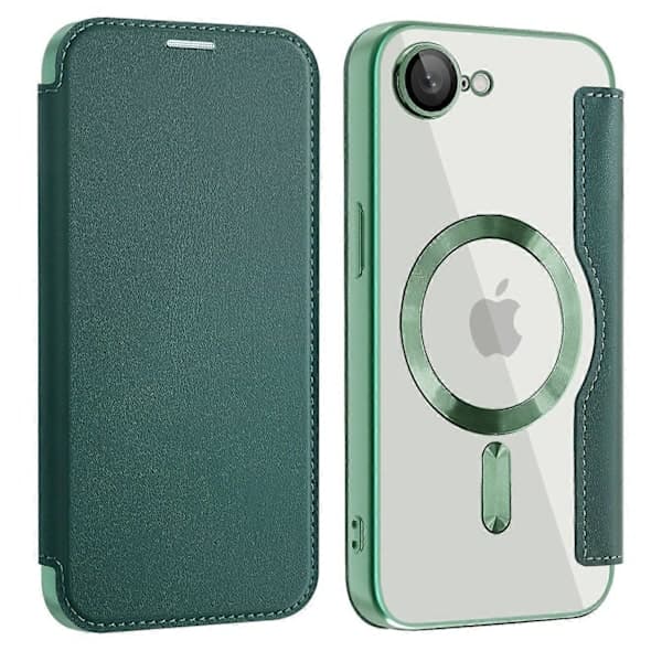 Compatible with iPhone 16e Case Compatible with MagSafe RFID Blocking Leather Phone Case - Multicolored Blackish Green