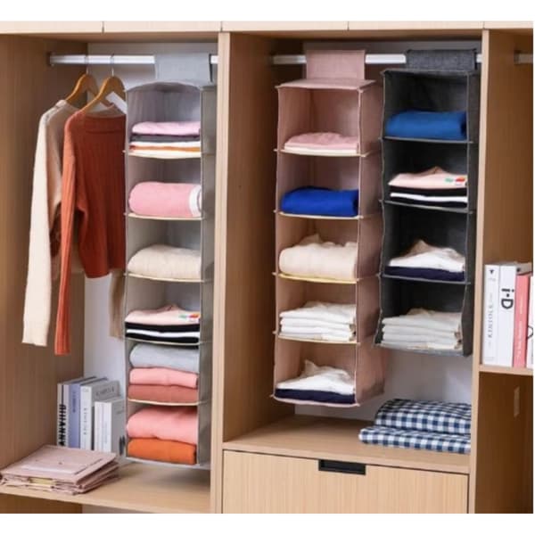 Hanging Wardrobe Organizer with Foldable Design, 6 Shelves with High Load Capacity and Space-Saving Layout, Premium Water-Repellent Fabric Various