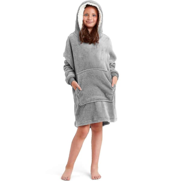 Snuggaroo Gutter Jenter Barn Myk Fleece Oversized Hette Bærbar Teppe 6-14 År[HK] Grå