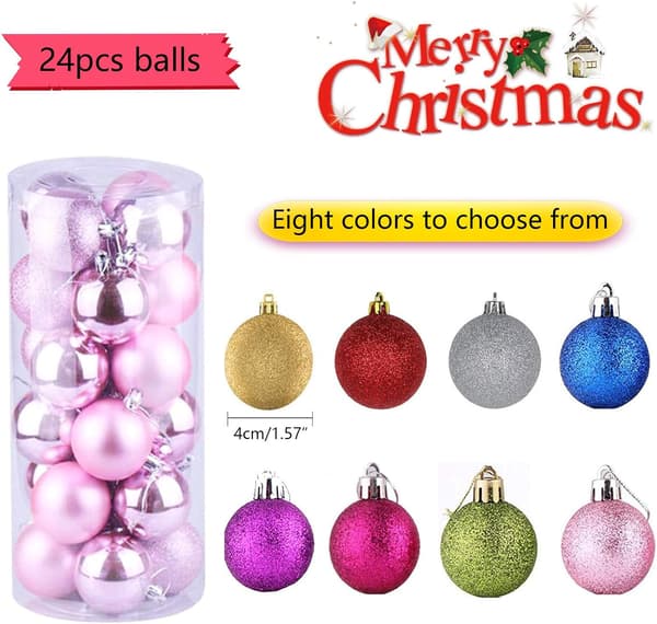 Christmas Tree Baubles - 24-pack Pink Set For Fantastic Tree Decoration