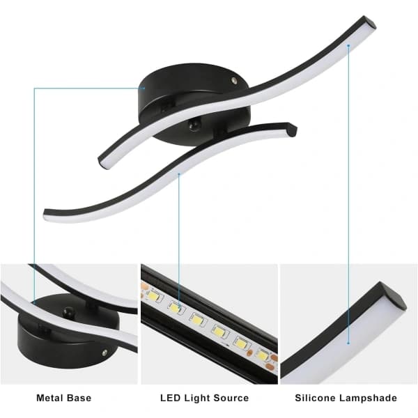 Moderne LED-loftlampe, 14W 1400LM, sort, akryl indendørsbelysning, 6500K kold hvid, til soveværelse, stue