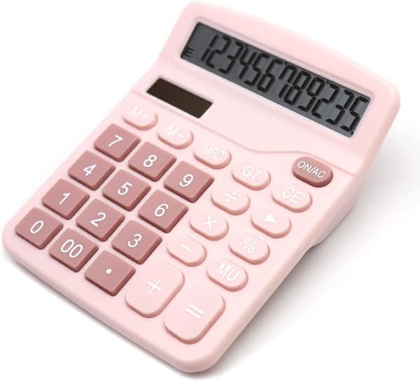 Pink Calculator, Desktop Calculator 12 Digits with Large LCD Display