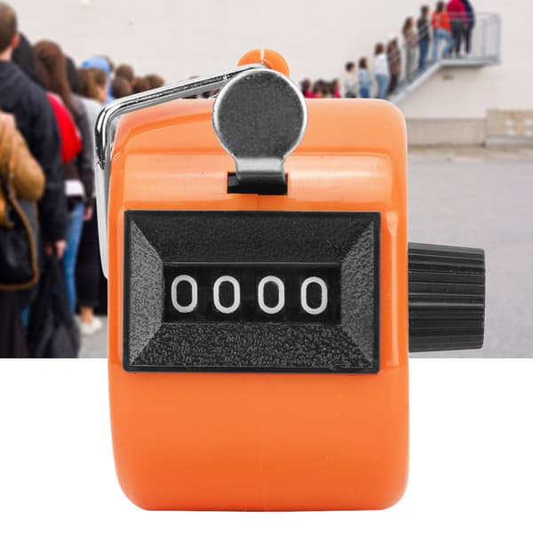 BERM Hand Counter 4-Digit Plastic Knob Reset Handheld Counting Tool with Hook Orange