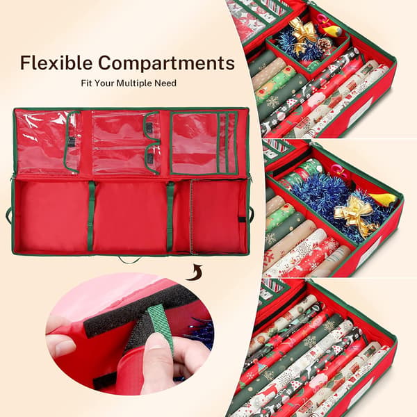 Christmas Storage Bag for Wrapping Paper Rolls, Ribbons, Bows 103x36x15.4 cm, Waterproof Durable PE Material, Red Organizer Storage Solution