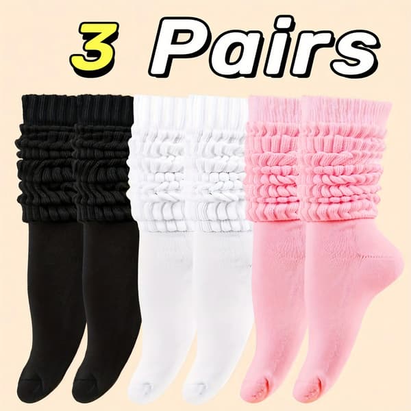 1/3 par pigers lange efterårs- og vinterstrømper strikkede strømper 1 Pair Black