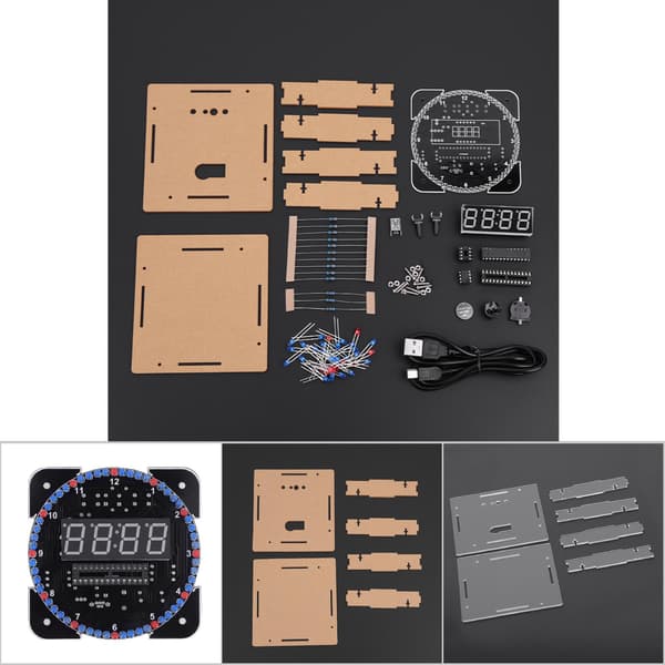 LED-lämpötilakello valonsäädöllä - DIY-sarja, punainen (sisältää kotelon ja USB-kaapelin)