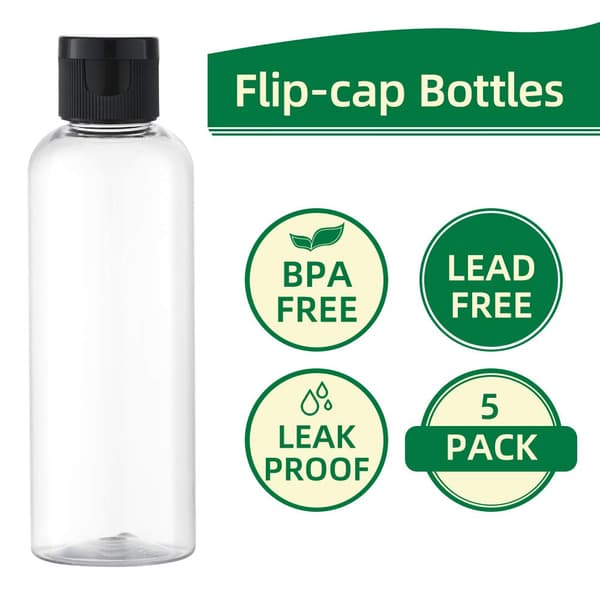 Empty Travel Bottles, Clear Recyclable Plastic Leak-Proof 100ml TSA Approved Squeeze Bottles for Cosmetics, Portable, Flip-Lock, Refillable