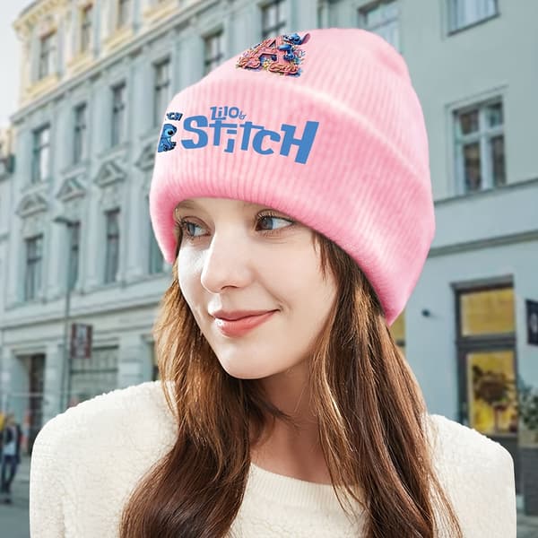 Disney Stitch Bogstav A-Z Print Design Damehue, Elastisk Løs Pasform, Efterår/Vinter Varm Unisex Hat, Letvægt og [DB] D