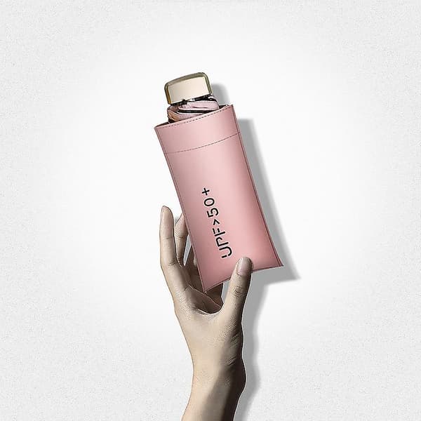 Bærbart miniparaply, sammenleggbart paraply, lett kompakt reiseparaply, 5-fold paraply, solrosa Pink