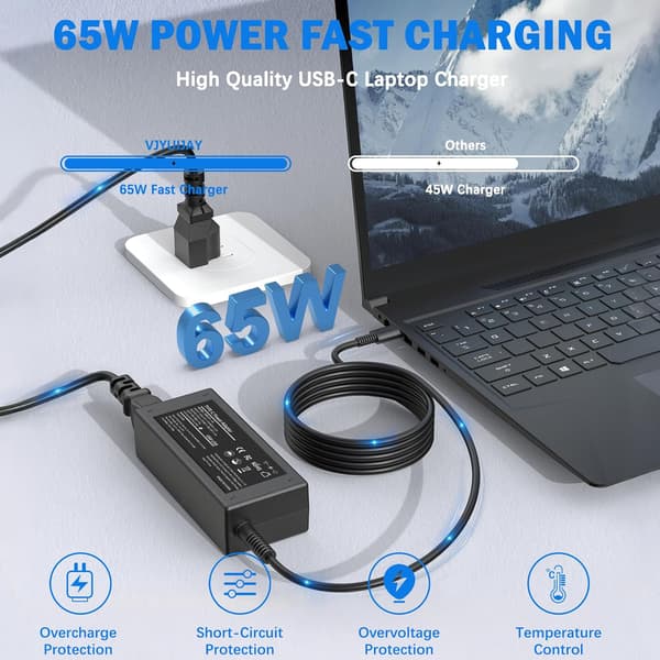 2025 Seneste Model Chromebook Oplader Erstatning til HP Bærbar Computer Oplader 65W 45W USB C Hurtigoplader Skole