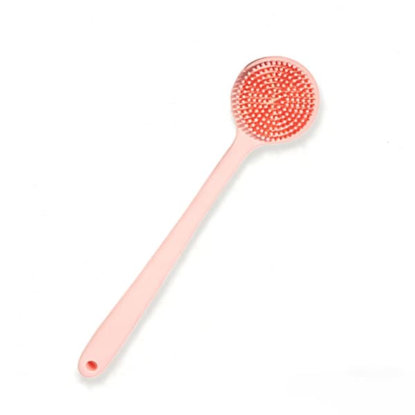 Silicone Long Handle Double-Sided Massage Bath Brush for Deep Cleaning & Relaxation Pink