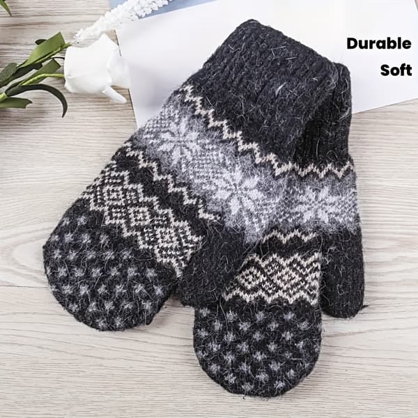 1 Pair Creative Double Thermal Gloves with Snowflake Design - Thickened Winter Gloves for Skiing, Cycling, Outdoor [DB] Red