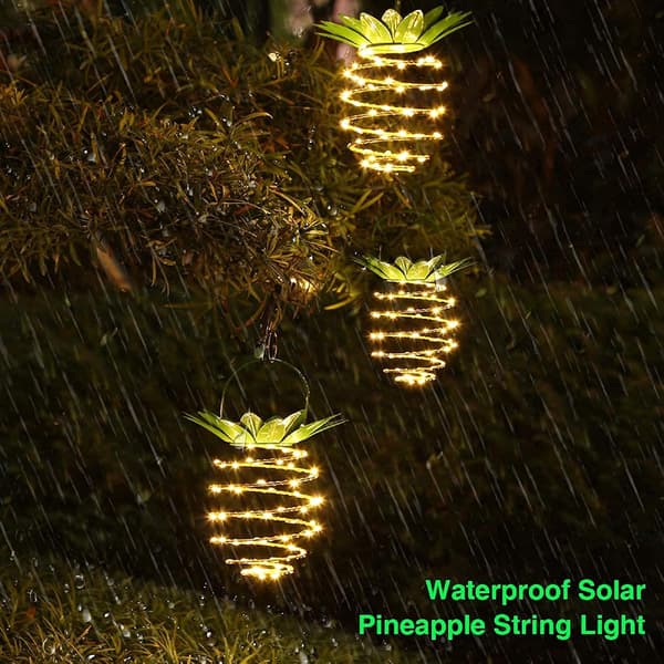 Outdoor Decoration with Automatic Night Lighting, Energy-Saving Solar-Powered Pineapple Design Hanging Lamp for Stainless Metal Structure