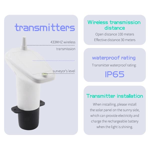 Ultrasonic Level Meter Water Level Gauge with LCD Screen, Wireless Water Tank Level Sensor, IP65 Waterproof, 1-5m Measuring Range