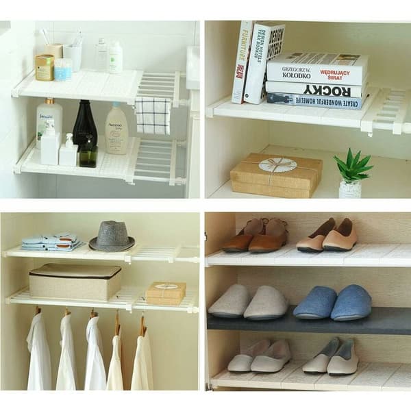Expandable Shelf Cabinet Organizer Wardrobe Storage Wardrobe Shelf for Kitchen, White Ventilation Wardrobe Shelves Adjustable Storage Shelf, Under Sink