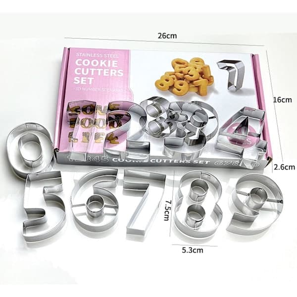 Sett med 10 kakeformer - Kakeformer - Nummer kakeformer - Kakeformer i rustfritt stål - Dessertdekorasjon - til kaker - Baking - Fondant
