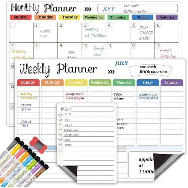 Magnetisk whiteboard-kalender til køleskab - Månedlig, ugentlig og daglig planlægger
