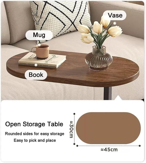 C-shaped Side Table & Coffee Table - Small Wooden Table that Slides Under Sofa and Bed
