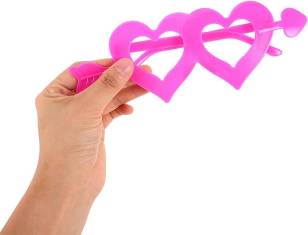 Valentine's Day Heart Bow and Arrow Set with Feather Glasses, Romantic Pink Plastic Velour Material