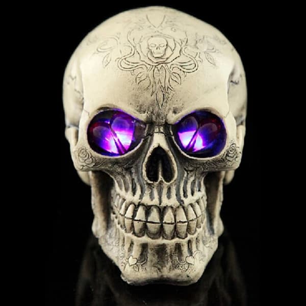 LED Halloween Skeleton Head Statue Resin Desk Decoration with Light