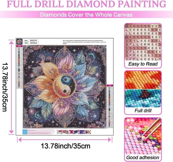 Mandala Blomster 5D Diamantkunst, Diamantmaling til Voksne 35x35cm