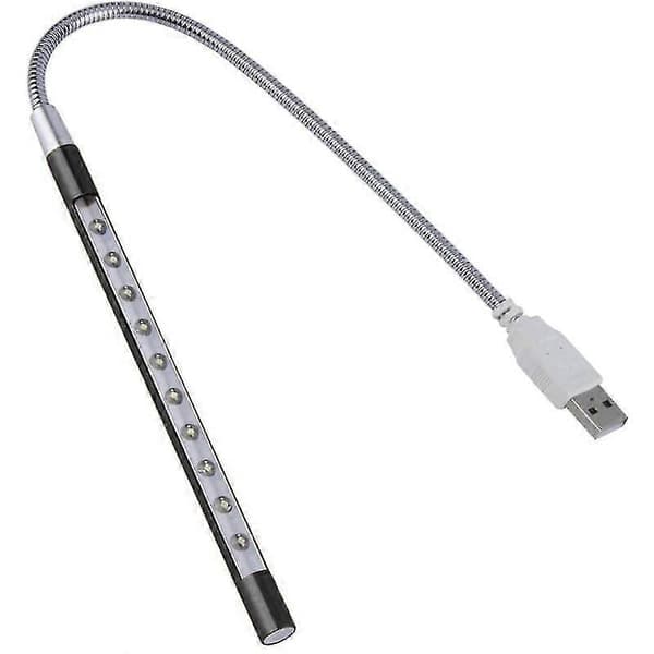 USB LED-lampe Bærbar PC-lampe 5V 1W 10 LED Lang Svanehals Touch Dimmer Lampe