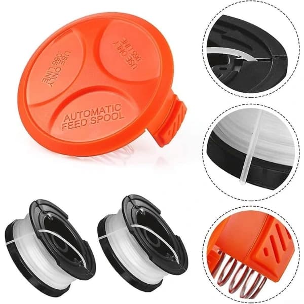 For Black & Decker spolesystem og tråd + deksel STC1820PC ST5530 STC1815 STC1820D2 * Spoler 2 * Spoledeksel