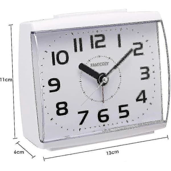 Analog alarm clock with large numbers, silent, non-ticking, snooze, backlight, loud crescendo alarm for seniors, white