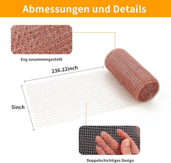Snail-Proof Copper Mesh - 127mm x 6m - 100% Copper Wire, Copper Tape Snail-Proof, Prevents Rats, Snails