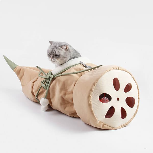 Foldable Cat Paradise, Soft and Comfortable Linen Fabric Tunnel with Non-Slip Base for Indoor Adventures, Machine Washable Sturdy Polyester Frame