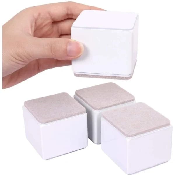 4 pcs white furniture risers self-adhesive bed legs rectangle height 5 cm