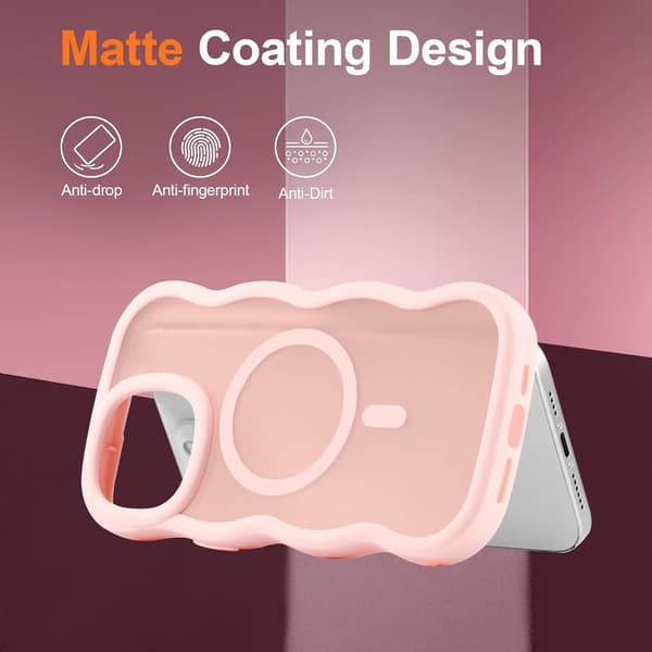 Magnetic Case for iPhone, Cute Case Compatible with MagSafe, Clear Wave Design Wavy Matte Phone Case Pink