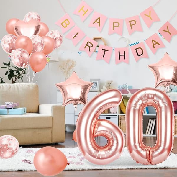 60-vuotissyntymäpäivätytön ilmapallo, ruusukultainen 60-ilmapallo, 60 vuotta